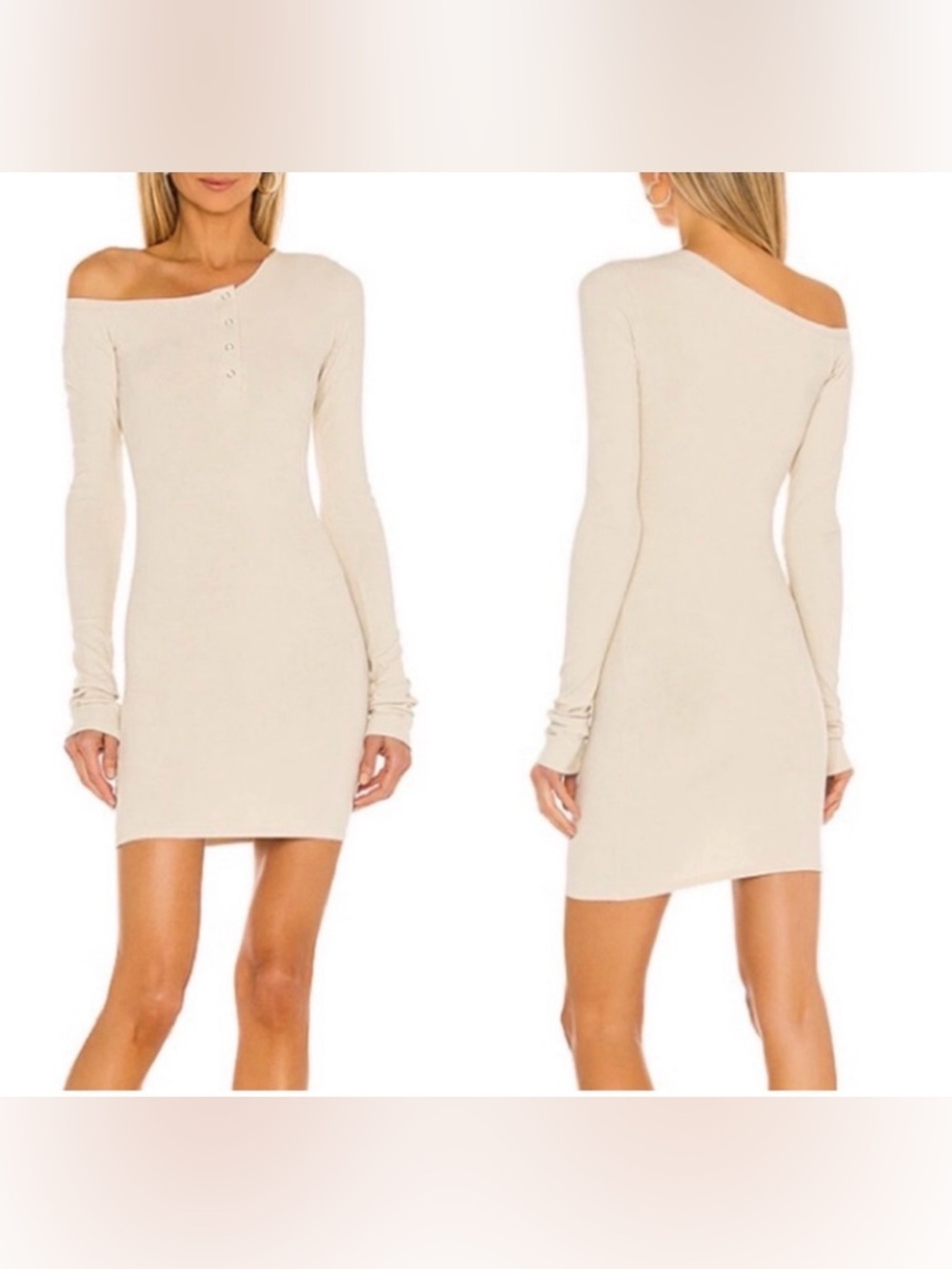 the line by k rori new nwt beige button down ribbed dress off shoulder - Picture 7 of 7